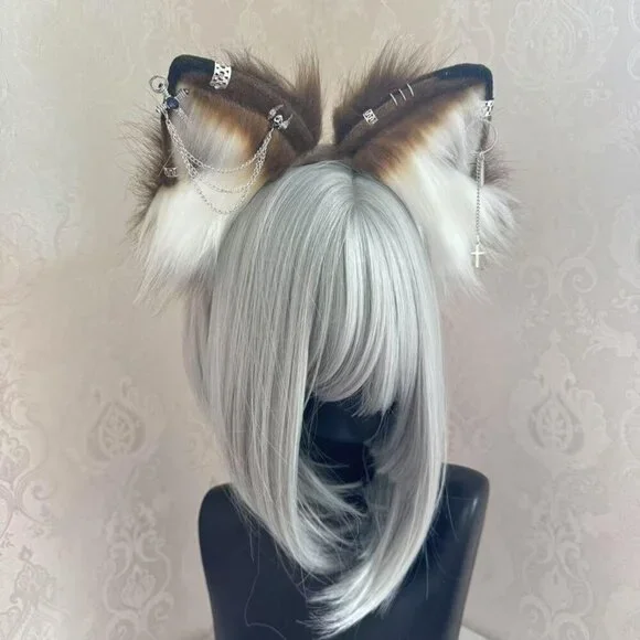 Animal Headband Handmade Cat Wolf Fox Ears Cosplay Accessory Soft - Picture 4 of 4